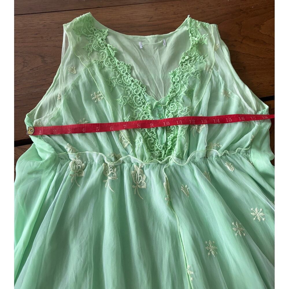 Pretty Angel Green Silk Chiffon Embroidered Fairy Boho Layered Dress Medium - Picture 12 of 12